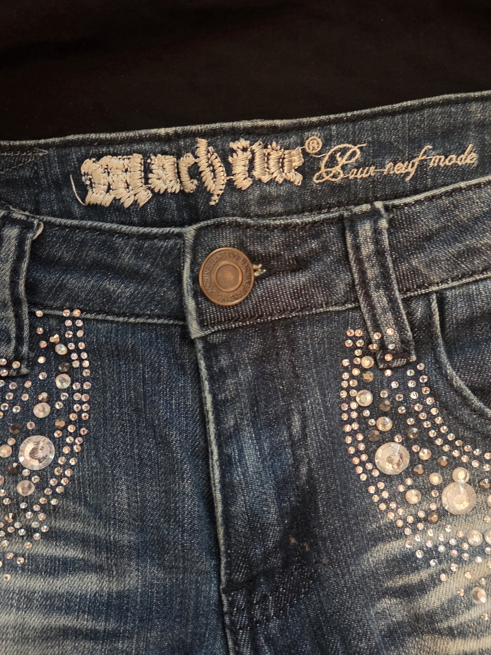 Machine Rhinestone Distressed Skinny Jeans - Picture 3 of 9